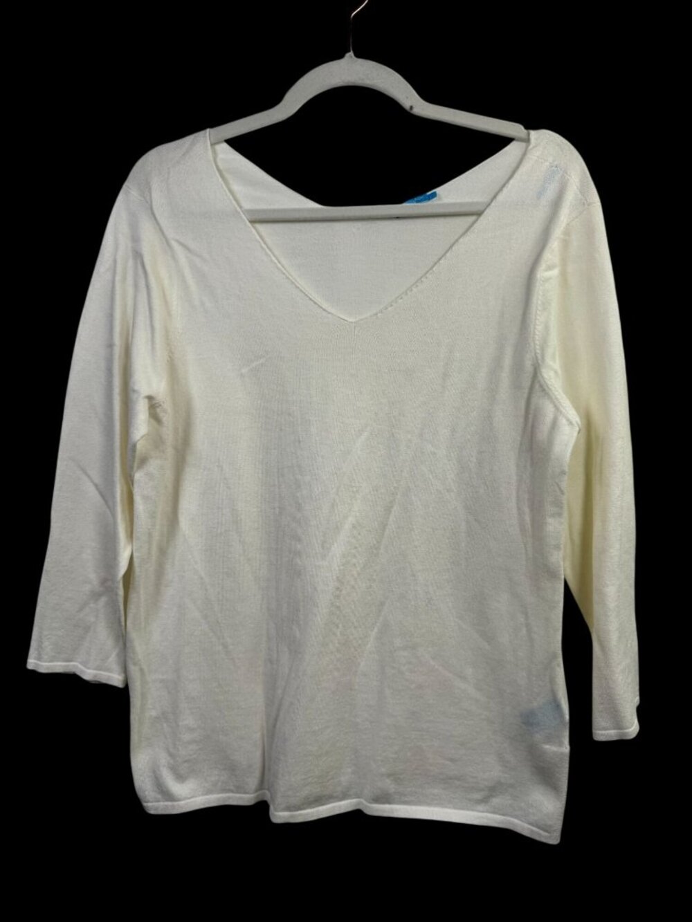 J.McLaughlin Womens Cream V-Neck Sweater Top Large Cotton Cashmere Blend Neutral